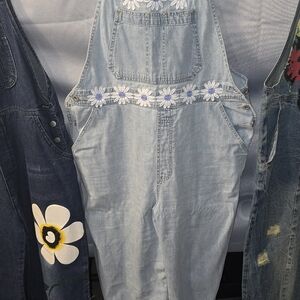 Light Blue Denim Overalls with Daisy Embroidery